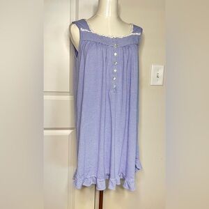 Eileen West Blue Striped Sleeveless Nightgown Sz Small Button Front Cotton Blend